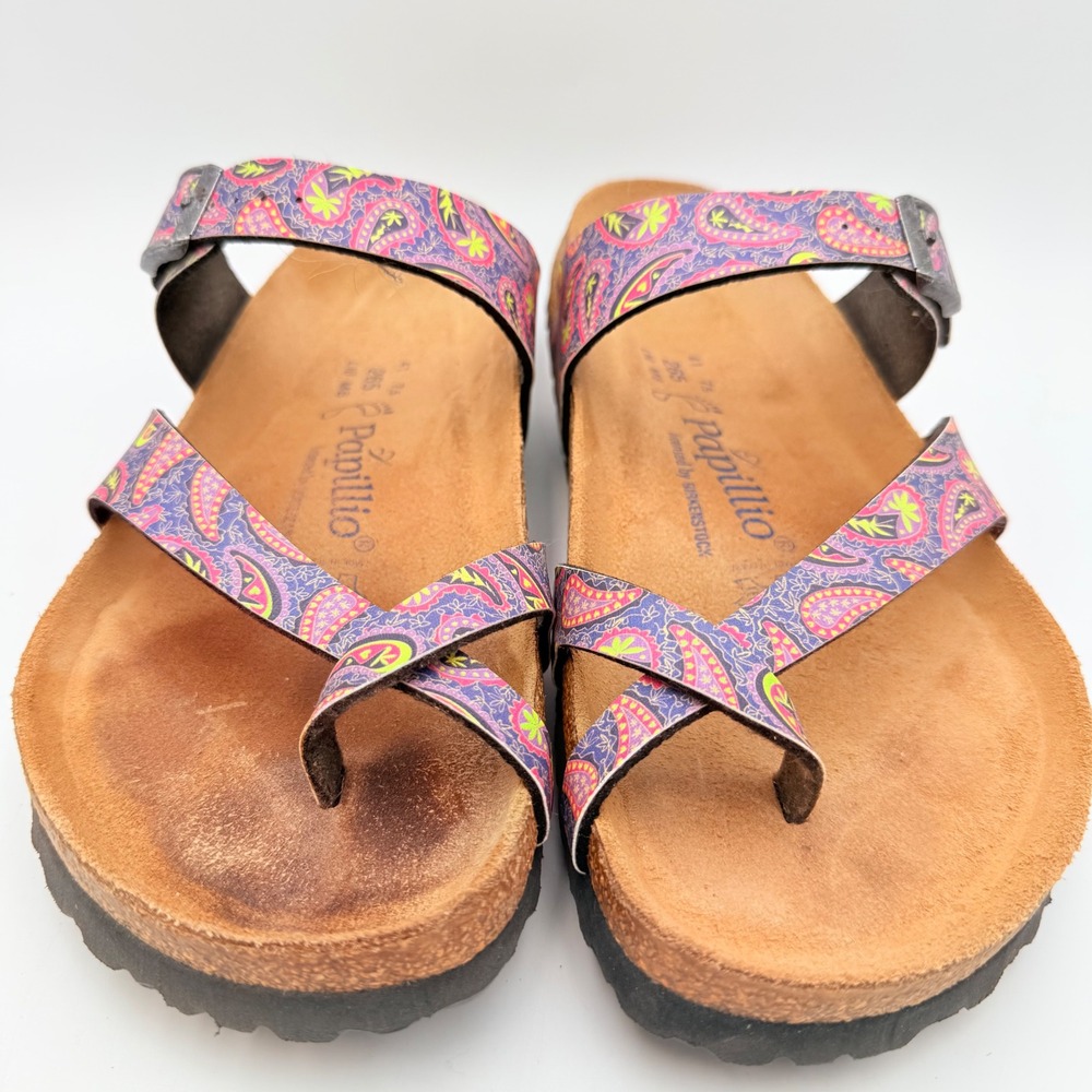 Papillio Birkenstock Mayari Purple Paisley Toe Loop Sandals Womens 10 Mens 8